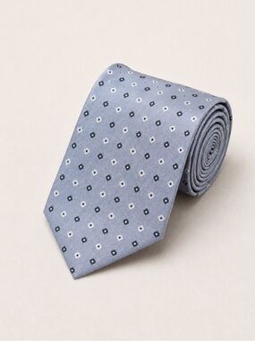 Bossini Silver Silk Tie Geometric Dot Jacquard Embroidery Business Wedding